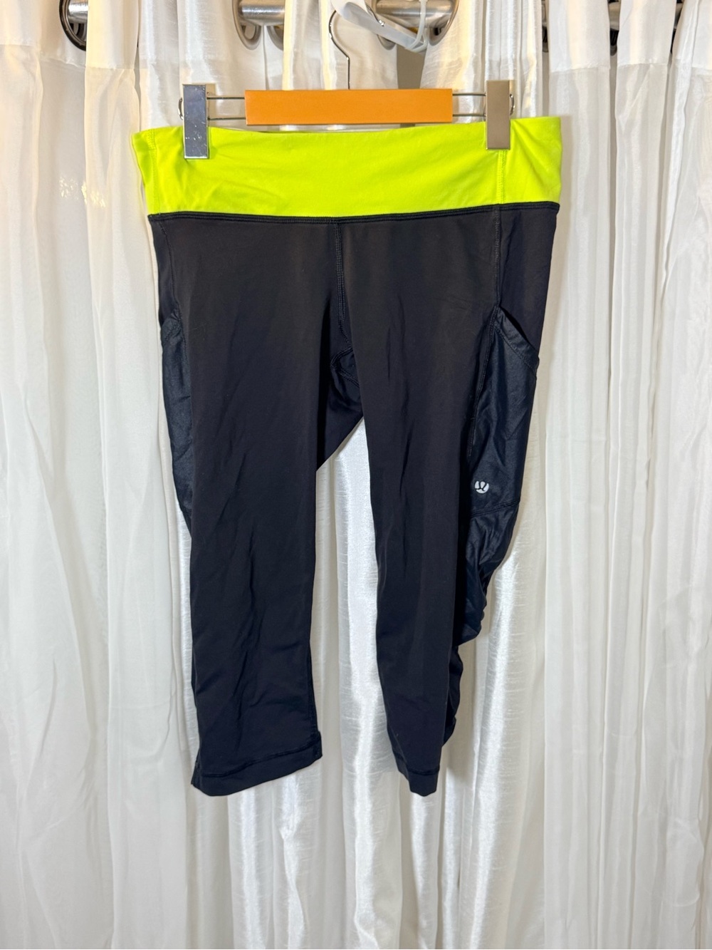 lululemon athletica Black Capri Leggings with Neon Yellow Waistband